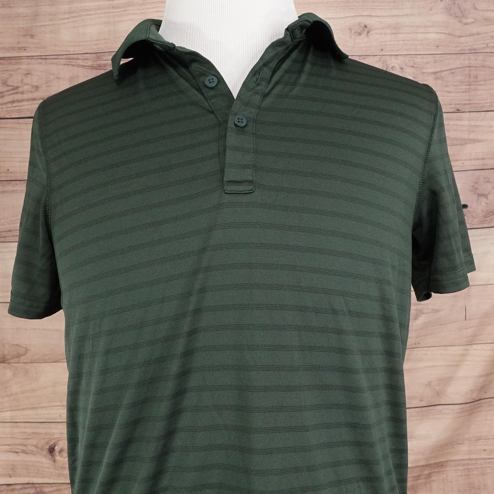 APT 9 Performance Polo Shirt Mens M Green Polyester Striped Moisture Wicking